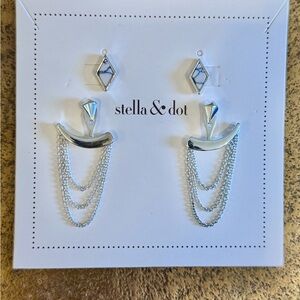 Stella & Dot Drape Ear Jacket Silver Chain Earrings